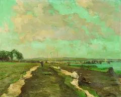 Ulrich Hübner, Netzflicker bei Travemünde, 1905, Oil on canvas
