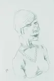 Jeanne Mammen, Brustbild einer Frau mit Halskette von rechts, 1935, Pencil drawing