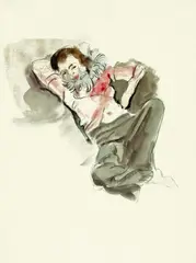 Georg Tappert, Liegende mit roter Bluse und Federboa, Watercolour
