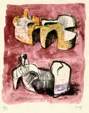 Henry Moore, Two monumental reclining figures, 1966, Lithograph printed in colours