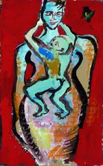 Elvira Bach, Selbstbildnis mit Kind, 1994, Mixed media
