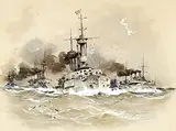 Willy Stöwer, Deutsches Marinegeschwader auf See, Watercolour