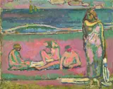 Hans Reinhold Lichtenberger, Badende - Künstler Blanchet s. Interne Bemerkung, Oil on canvas