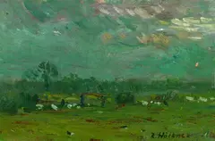 Norddeutsche Landschaft mit bewegtem Himmel by Rudolf Höckner, Oil on paper, sold Jun 2003