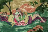 Moritz Melzer, Liegende Frauen in Landschaft, Monotype