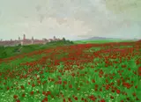 Friedrich Schwinge, Mohnfeld vor der Stadt, 1885, Tempera