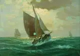 Fräncis Glüsing, Finkenwerder Fischkutter auf hoher See, Oil on canvas