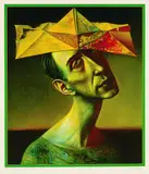 Rudolf Hausner, 2 Bll.: Adam und sein Maschinist. Gelber Narrenhut, 1974, Silkscreen printed in colours