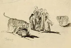 Angriff der Tiger by Otto Greiner, Indian ink, sold Jun 2003