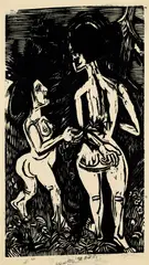 Zwei spielende nackte Mädchen, , 1923., Woodcut