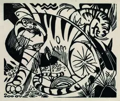 Tiger by Franz Marc, 1912, Woodcut, sold Mar 2003