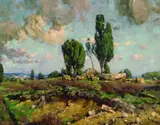 Georg Sluyterman von Langeweyde, Heidelandschaft (Hannibals Grab), 1950, Oil on fibreboard