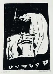 Lesende by Erich Heckel, 1907, Woodcut, sold Mar 2003