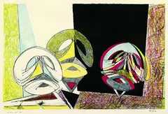 Masques by Max Ernst, 1950, Farblithografie auf Velin, sold Mar 2003