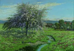Philipp Graf, Frühling im bayrischen Alpenvorland, Oil on canvas