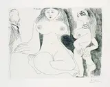 Pablo Picasso, Scène de séduction entre deux filles, avec Degas voyeur, 1971, Etching