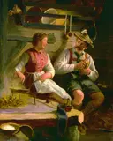 Emil Rau, Alpenländisches Paar in der Kochstube, Oil on canvas