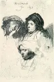 Harmensz. van Rijn Rembrandt, Drei Frauenköpfe, eine Frau schlafend