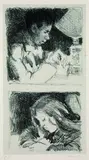 Camille Pissarro, 2 Lithografien auf einem Blatt: Jeune homme écrivant (Portrait de Rodo). Paul-Émile Pissarro, 1895, Lithograph