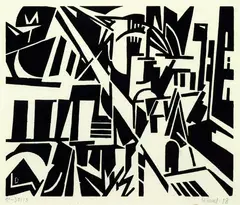 Steile Straße by Walter Dexel, 1918, Woodcut, sold Mar 2003