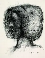 Testa di donna by Adolf Frohner, 1973, Pen and Indian ink drawing, sold Mar 2003