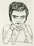 Max Beckmann, Bildnis Naila mit aufgestützten Armen und Glas, 1923, Etching