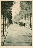 Lesser Ury, Berliner Droschke - rechts - wartend im Tiergarten II, 1920, Etching