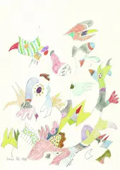 Otmar Alt, Komposition, 1971, Drawing in colour crayon