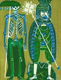 HAP Grieshaber, Totentanz von Basel. Mit den Dialogen des mittelalterlichen Wandbildes, Woodcut printed in colours