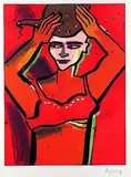 Elvira Bach, 2 Bll.: Küchendiva I. Kanne tragende Frau, 1998, Aquatint
