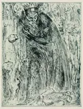 Wilhelm Lehmbruck, 3 Bll.: Liegender Mann, stehende Frau, Skizze. Macbeth V. Frauenkopf en face, 1914, Etching