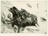 Horst Janssen, 3  Bll.: Toter Vogel. Denn es will Abend werden. Gestürzter König, 1975, Etching