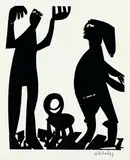 HAP Grieshaber, 3 Bll.: Der Landrat. Zimtrotzer. Reiter auf der Fernstraße, 1967, Woodcut printed in colours