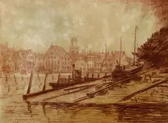 Albert Johannsen, Helling am Husumer Hafen, Red chalk drawing