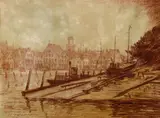 Albert Johannsen, Helling am Husumer Hafen, Red chalk drawing