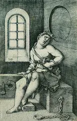 Kleopatra sitzend by Hans Sebald Beham, 1529, Copper engraving, sold Mar 2003
