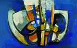 Carl Walter Liner, Komposition blau/gelb/weiß, 1970, Oil on canvas