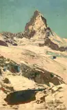 Das Matterhorn vom kl. Riffelsee aus gesehen bei August-Schnee - Mai 1898 by Eugen F. P. Bracht, 1898, Oil on cardboard, sold Dec 2002