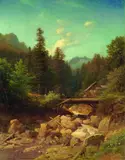 Hermann Pohle, Gebirgslandschaft mit hölzernem Steg, 1857, Oil on canvas