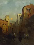 Albert Flamm, Süditalienische Stadt am Abend, Oil on panel