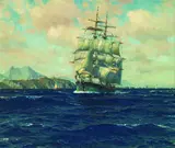 Michael Zeno Diemer, Bark und andere Segelschiffe vor Felsenküste im Mittelmeer