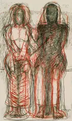 Edgar Augustin, Sitzendes Paar, 1988, Chalk
