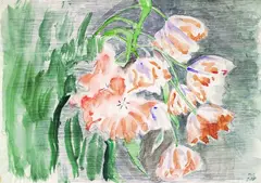 Meret Oppenheim, Papageien-Tulpen, 1978, Watercolour