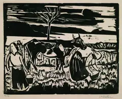 Max Pechstein, Kuh mit Frauen, 1923, Woodcut