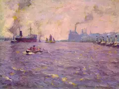 Henning Edens, Hamburger Hafen, Oil on cardboard