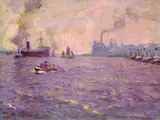 Henning Edens, Hamburger Hafen, Oil on cardboard