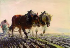 Max Bergmann, Pflügender Bauer, Oil on canvas