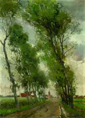 Paul Mathieu, Pappelallee in Flandern, Oil on canvas