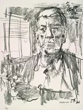 Selbstbildnis mit Statuette by Oskar Kokoschka, 1966, Lithograph, sold Dec 2002