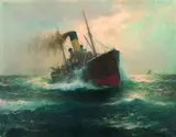 Franz Müller-Gossen, Dampfer auf See, Oil on canvas